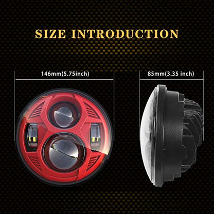 AUDEXEN 5.75 Inch Round Led Headlight 51W 5-3/4" Headlight Compatible with Harley Dyna Sportster Iron 883 Street Rod Street Bob Softail Deuce Custom Super Wide Glide Motorcycle, Red - color: Red