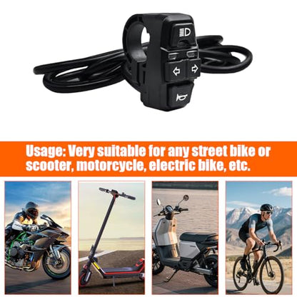 Motorcycle Head Light Turn Switch, 3-in-1 Motorbike Handlebar Headlights Horn Turn Signal Switch, Scooter Light Horn Turning On Off Control Button Set, Fits Motorbike E-Bike E-Scooter