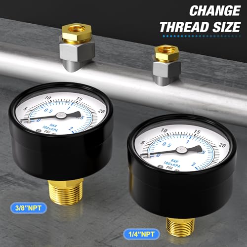 MEANLIN MEASURE 0-30Psi 2" DIAL FACE 1/8" NPT Well Pump Pressure Gauge, with 1/4" NPT and 3/8" NPT Hex Bushing, 3-2-3% Accuracy, Center Back Mount - color: 1/8"NPT Back Mount, size: 0-30Psi