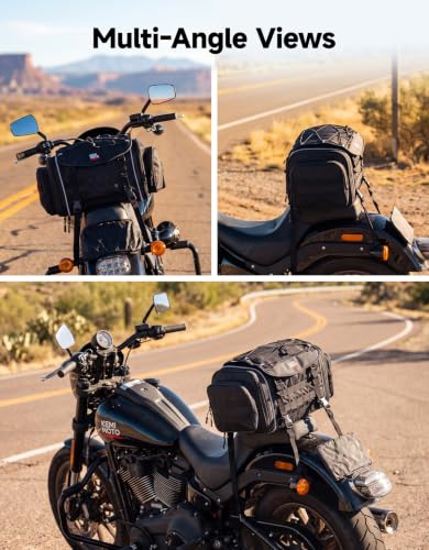 KEMIMOTO Motorcycle Travel Luggage Bags, Expandable Large Capacity Motorcycle Tail Bag, Waterproof Rear Rack Trunk, Motor Pannier Bag with Rain Cover and Straps 25L-30L - size: 25L-30L