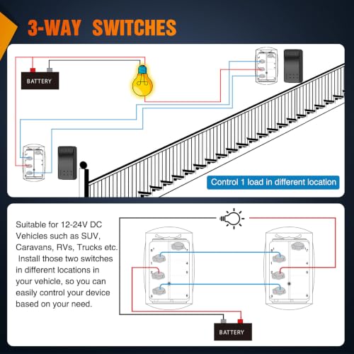 Nilight 2 Pack 3 Way Rocker Switch On Off On 12V-24V Electrical Toggle - color: 3-Way Switch 2 PCS