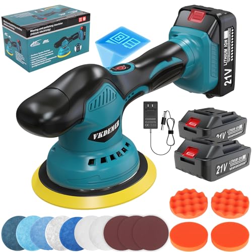 Cordless Car Buffer Polisher, 6 In Mini Buffer Polisher Kit with 2 Pack 21V Rechargeable Batteries,8 Variable Speed 5500RPM Orbital Polisher for Car Boat Detailing, Polishing,Scratch Removing - size: 2.0AH BufferPolisher