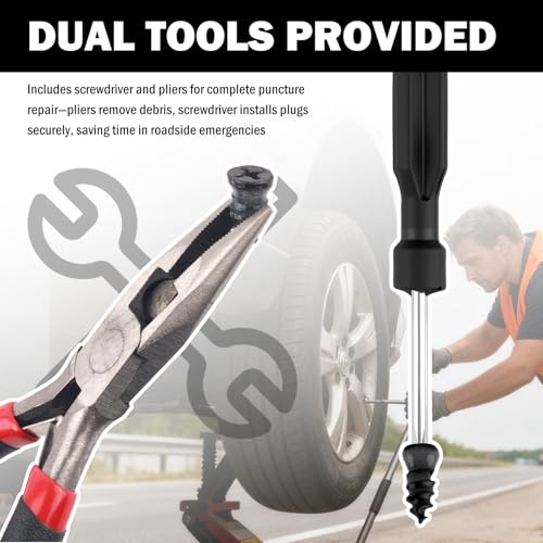 60 PCS Car Tire Repair Rubber Nail Kit with Pliers/Screwdrivers - color: 60PCS+Pliers