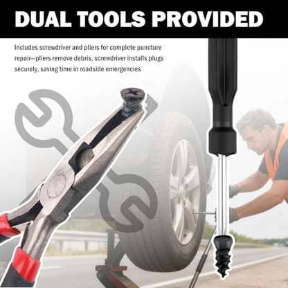 60 PCS Car Tire Repair Rubber Nail Kit with Pliers/Screwdrivers - color: 60PCS+Pliers