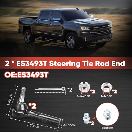 Front Outer Tie Rod Ends ES3493T Driver and Passenger Side 2 pcs Compatible with Cadillac Escalade ESV EXT | Chevroletn Avalanche | Silverado | Suburban 1500 2500 | GMC Sierra | Yukon XL 150 - size: ES3493T