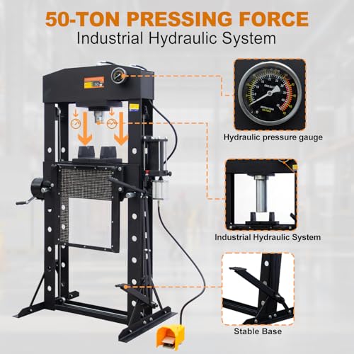 50 Ton H-Frame Hydraulic Shop Press with Floor Press Plates - color: 50T