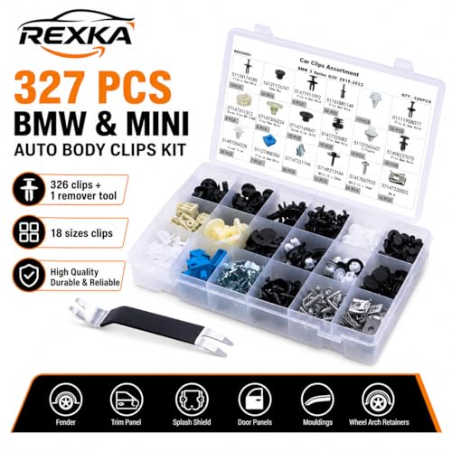 Rexka 327pcs for BMW Mini Auto Body Clips Kit - Fender, Trim Panel,Splash Shield,Door Panels, Mouldings & Wheel Arch Retainers - G20 3 Series- 51118174185 51471911992 51417325082 07149213164 - color: 327pcs