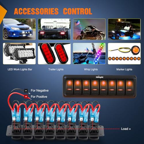 Nilight 8 Gang Rocker Switch Panel w/Orange LED Light 5Pin ON Off Pre-Wired - color: Amber, size: 8 Gang