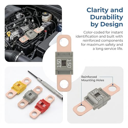 5Pcs AMI/Midi Fuse Kit - High Current Bolt-on Fuses for Battery Fuse Replacement - Heavy Duty Truck Fuses for Cars, RVs, Construction Vehicles & Marine Audio Systems (150A) - size: 150A