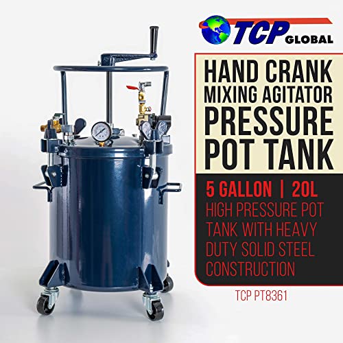 TCP Global 5 Gallon (20 Liter) Heavy Duty Steel Pressure Pot Paint Tank - size: 5 Gallon Hand Crank