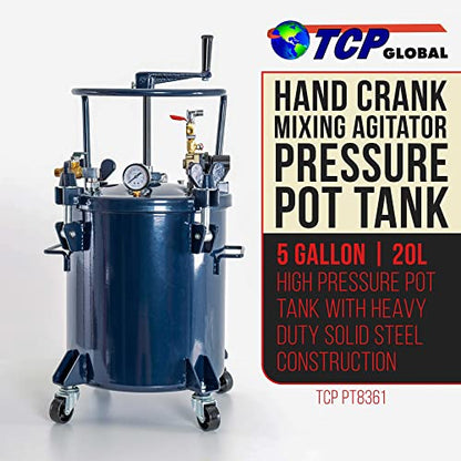 TCP Global 5 Gallon (20 Liter) Heavy Duty Steel Pressure Pot Paint Tank - size: 5 Gallon Hand Crank