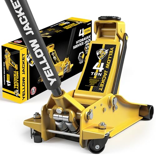 YELLOW JACKET Low Profile Floor Jack with Dual Pumps Quickly Lift Hydraulic Car Jack with Pad, 4 Ton (8,800 lb) Capacity - color: Steel, size: 4T low profile dual pump