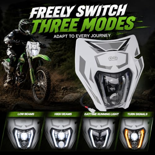 DOT Dirt Bike LED Headlight with Graphics Sticker and Turn Signals-White - color: White with Sticker, size: With Turn Signals