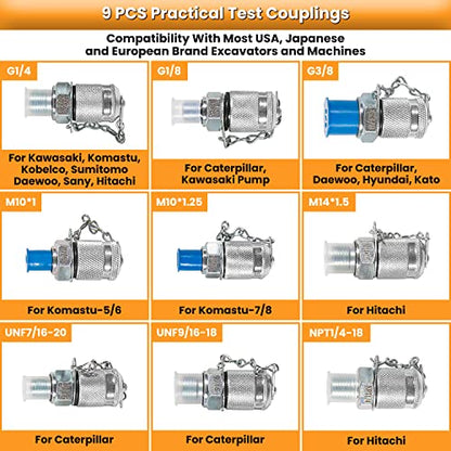 70M Digital Hydraulic Pressure Test Coupling Kit Hydraulic Pressure Gauge Kit for Excavator Construction Machinery 2 Gauges 2 Test Hoses 11 Couplings 700BAR/10000PSI/70Mpa - style: 2 Gauges 11 Test Couplings