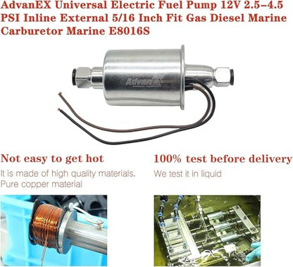 Universal Electric Fuel Pump 12V 2.5-4.5PSI Inline External 5/16 Inch Compatiable with Gas Diesel Marine Carburetor Marine E8016S - size: E8016S(2.5-4.5 PSI)