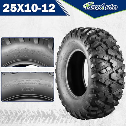 MaxAuto Set of 2 AT25x10-12 ATV UTV Mud Sand Tires,25x10x12 All-Terrain Off-Road Rear Tires,6 PR, Tubeless - size: 25x10-12 Rear