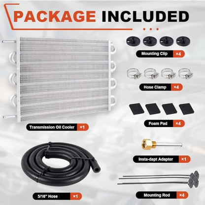 BARTOO Universal 5/16" Transmission Oil Cooler Kit, Aluminium alloy 8 Pass Tube and Fin Oil Cooler Kit (Sliver) - color: Sliver, size: 8 Pass