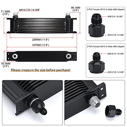 10 Row 10AN Transmission Oil Cooler Stacked Plate with 6AN 8AN Adapter Universal Aluminium Alloy Engine Oil Cooler Black - size: 10row