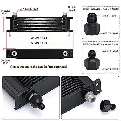 10 Row 10AN Transmission Oil Cooler Stacked Plate with 6AN 8AN Adapter Universal Aluminium Alloy Engine Oil Cooler Black - size: 10row