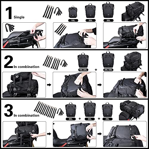 Rhinowalk Motor Saddle Bag Motorcycle Pannier Bag Waterproof Multifunctional Rear Rack Trunk Seat Bag (Black, 10L) - size: 10L