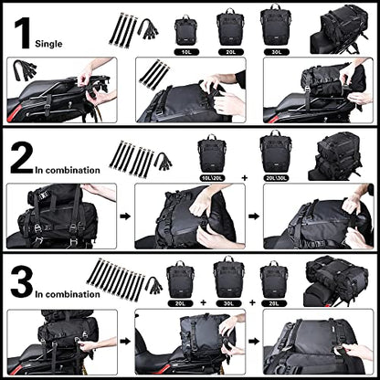 Rhinowalk Motor Saddle Bag Motorcycle Pannier Bag Waterproof Multifunctional Rear Rack Trunk Seat Bag (Black, 10L) - size: 10L