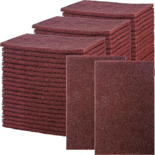 50 Pack Red Fine Scuff Pads 6 X 9 in Abrasive Sanding Pad - color: Red