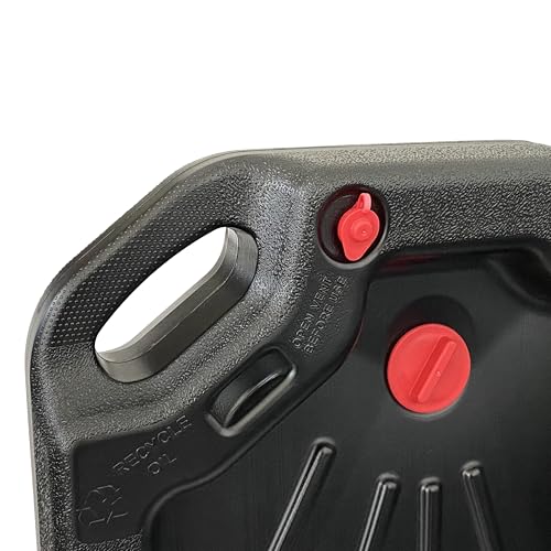 Black 10-Quart Automotive Oil Drain pan, Splash-Proof Oil Collection Tray, Sturdy and Durable Plastic Oil Container, an Essential Automotive Accessory for DIY Oil Changes and Mechanics.