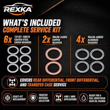 Rexka 12pcs Transfer & Differential Service Gasket Kit Compatible with Toyota Lexus 4Runner Land Cruiser Tundra Tacoma FJ Cruiser Highlander RAV4 Sequoia Sienna 1215710010 9043024003 90430A0003 - color: 12pcs