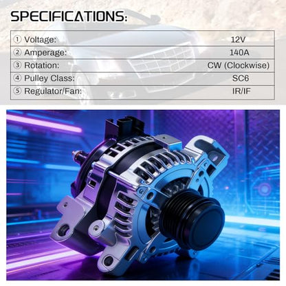 104210200 Alternator 12V 140A Compatible with 2010-2014 Cadillac CTS - size: 2010-2014 Cadillac CTS