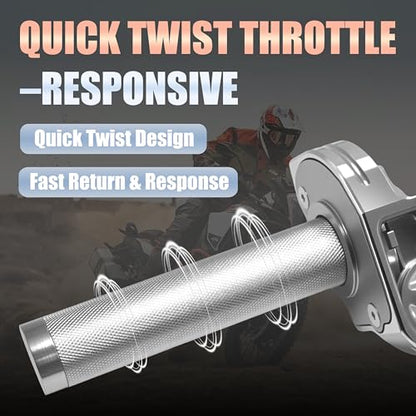 Aluminum Alloy Quick Twist Throttle Assembly 7/8" 22mm with Cable, Universal Throttle Grips Kit for Dirt Pit Bike ATV Mini Bike CRF KLX SSR TTR 50cc-250cc - color: Silver