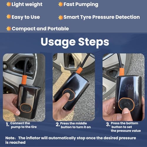 Tire Inflator Portable Air Compressor,150PSI,Digital Pressure Gauge Monitoring,Smart Air Pump for Vehicles, Motorcycles, Bicycle Tires, and Sports Equipment