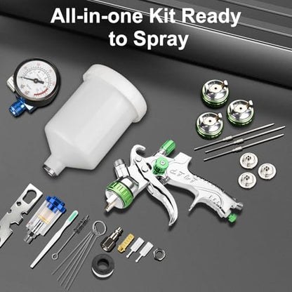 LVLP Air Spray Gun Premium Kit with 1.3/1.7/2.0mm Nozzles - size: plastic cup