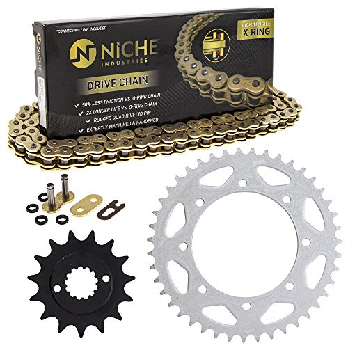 NICHE Drive Sprocket Chain Combo for Kawasaki KLR650 Front 15 Rear 43 Tooth 520V-X X-Ring 106 Links - size: X-Ring Chain