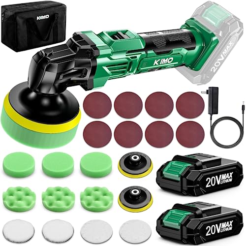 KIMO 20V Cordless Polisher, 25PCS Car Buffers & Polishers Kit for Detailing - color: Black Green