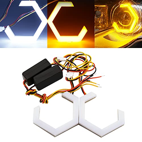 Qasim Hexagon Angel Eyes 90MM White&Amber Strobe Signal Light - size: 90MM WA