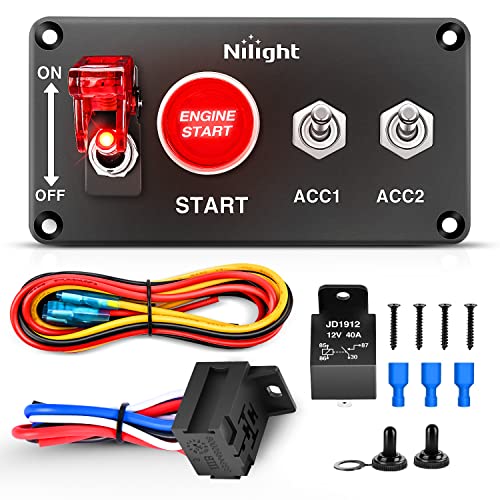 Nilight Ignition Switch Panel with Engine Push Button 12V 4 in 1 - color: Red 4 in 1 Panel