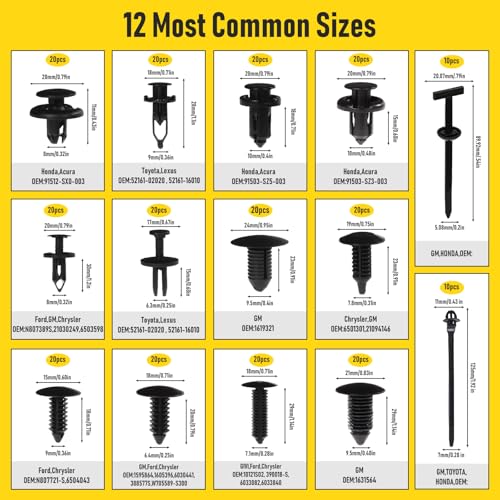260PCS Car Bumper Retainer Clips Kit - Auto Plastic Rivets & Push Fasteners Set, Most Popular Sizes for Door Trim, Panel, Fender - Compatible with GM, Ford, Toyota, Honda, Chrysler - color: 260pcs+5tool