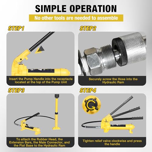 YELLOW JACKET 4 ton Hydraulic Ram Jack Pusher Puller Auto Body Frame Repair Tool Porta Power Kit with Blow Mold Carrying Storage Case for Car Repair,Truck,Farm - size: 4 Ton