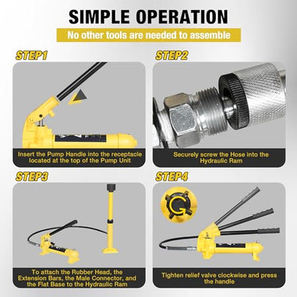 YELLOW JACKET 4 ton Hydraulic Ram Jack Pusher Puller Auto Body Frame Repair Tool Porta Power Kit with Blow Mold Carrying Storage Case for Car Repair,Truck,Farm - size: 4 Ton