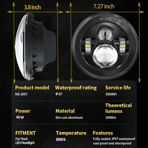 7 inch Motorcycle LED Headlight 4.5’’ Fog Passing Lights DOT Kit with Mounting Ring for Harley Davidson Road King Ultra Classic Electra Street Glide Tri Cvo Heritage Softail Slim Deluxe Fat boy Black - size: 7 inch black