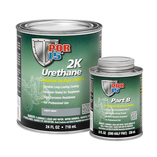 POR-15 2K Urethane - Light Gray - 32 FL OZ - Two Part Industrial Top Coat | Durable Long-Lasting Coating | Hammer Tough Finish - color: Light Gray, size: 32 Fl Oz (Pack of 1)