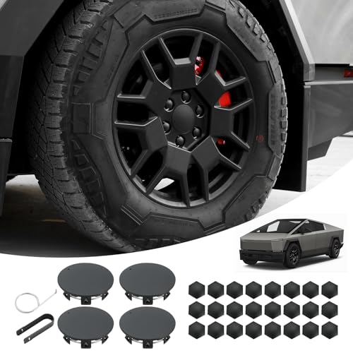 ROCCS Wheel Center Hub Caps, 4PCS with Lug Nut Covers for 2024 Cybertruck - color: Black(Fit for Tesla Cybertruck)