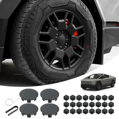 ROCCS Wheel Center Hub Caps, 4PCS with Lug Nut Covers for 2024 Cybertruck - color: Black(Fit for Tesla Cybertruck)