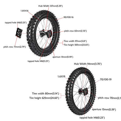 TDPRO Front 70/100-19 & Rear 90/100-16 Wheel Tire and Rim Inner Tube with 15mm Bearing Assembly for Pit Pro Trail Dirt Bike - size: Front+Rear