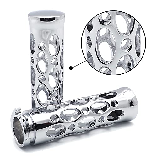 TRHB103-CD-1 Inch Chrome Motorcycle Hole Hollow Shape 1 Inch Hand Grips Compatible with Nomad Drifter Vulcan 1600 2000 Harley Davidson FXDL Dyna Low Rider