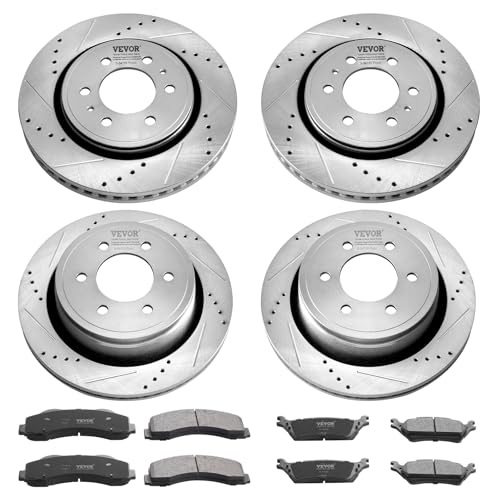 VEVOR Brake Kit Front and Rear, Compatible with 2012-2020 Ford F-150 (MPB only), Drilled and Slotted Brake Rotors Ceramic Brake Pads Replacement, 13.8" Front Rotors 13.7" Rear Rotors - size: S-54153 + S-54186