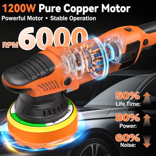 1200W 6" Rotary Buffer, 2500-6000RPM, Detach Handle, Car/Boat Sand & Wax - color: Orange & Black