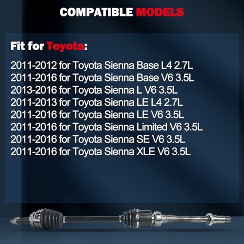 cciyu NCV69184 CV Axle Shaft Assembly Fit For Toyota Sienna 2.7L - size: 17-9560