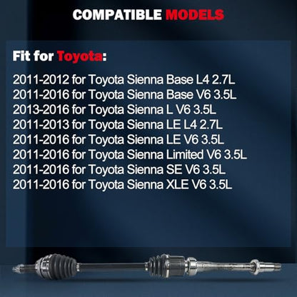 cciyu NCV69184 CV Axle Shaft Assembly Fit For Toyota Sienna 2.7L - size: 17-9560