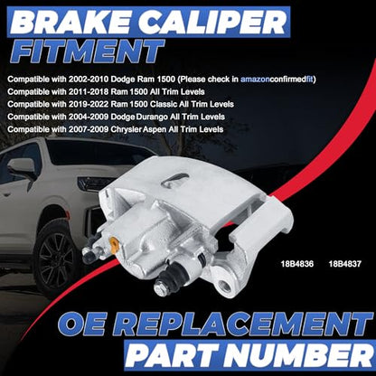 18B4836 18B4837 Rear Disc Brake Calipers Compatible with 2002-2010 Ram 1500 - size: Rear 18B4836+18B4837